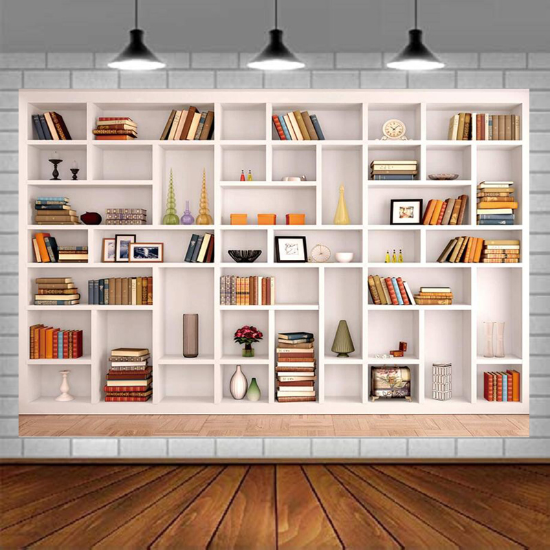 Home Office Background For Zoom - Białe tło fotograficzne z półkami na