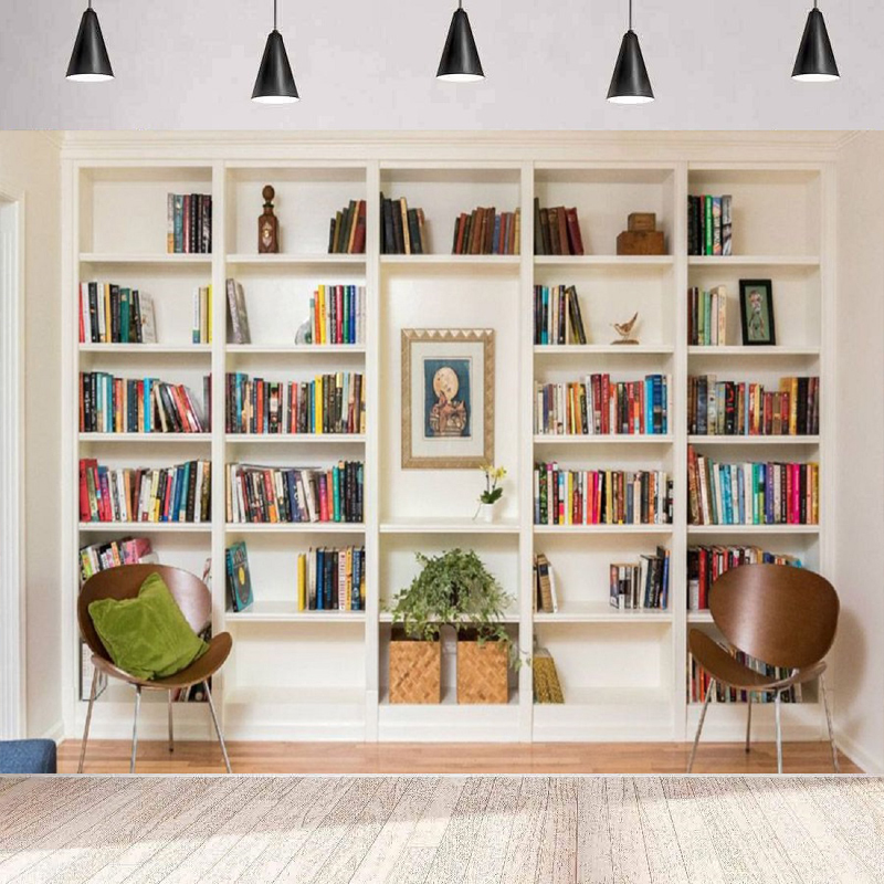 Home Office Background For Zoom - Białe tło fotograficzne z półkami na