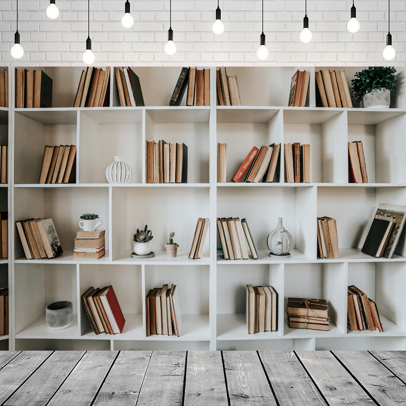 Home Office Background For Zoom - Białe tło fotograficzne z półkami na