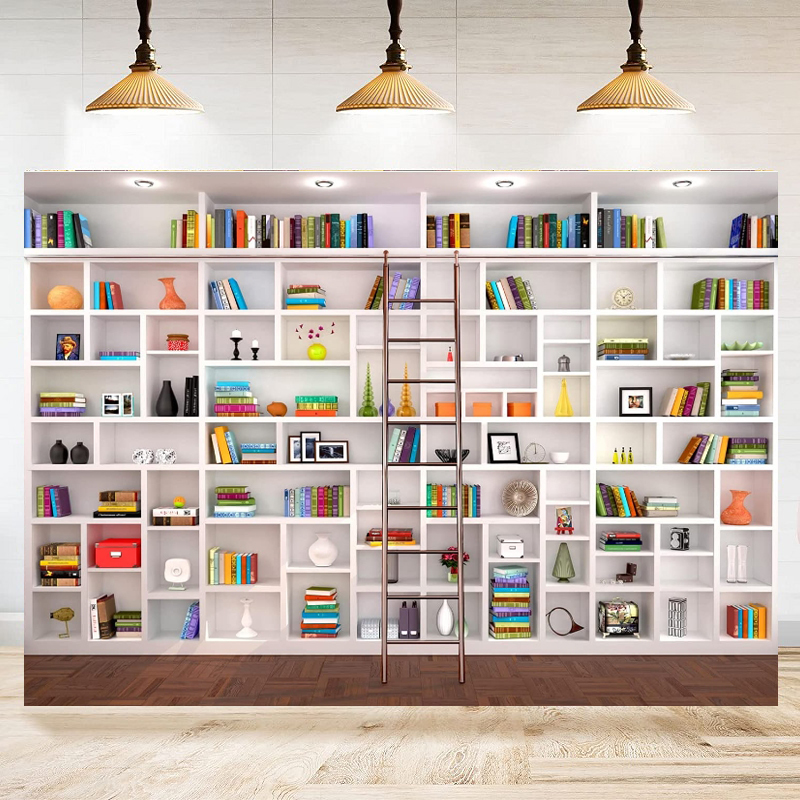 Biały regał na książki jako tł – Home Office Background For Zoom recenzja i cena